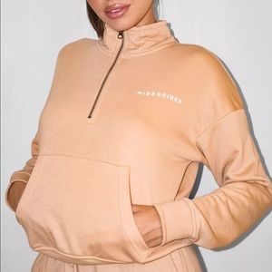Camel Half Zip High Neck Sweatshirt